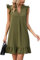 Famulily Women's Sleeveless Ruffle Sleeve Swing Dresses Summer Ruffled Hem Short Dress Army Green XL