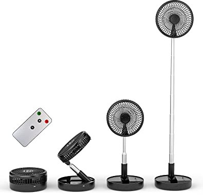 Primevolve 8 Ventilatore Portatile da Tavolo, Ventilatore a Piantana con Telecomando, USB C Ventilatore a Batteria Ricaricabile 7200mAh per Viaggi Camera da Letto -Nero- NON Oscillante