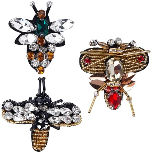 GORGECRAFT 3 Stil Bienen-Strass-Aufnäher Mit Perlenstickerei Insekten-Applikation Strass-Brosche Aufnäher Für Jeans Jacken Kleidung Scrapbooking Handtaschen Schuhe DIY-Dekorative Aufnäher