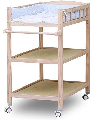 Generic Wickelkommode aus Holz auf Rollen mit Polster, Badewannenstation zur Babyaufbewahrung für die häusliche Kinderbetreuung, 95 cm hoch