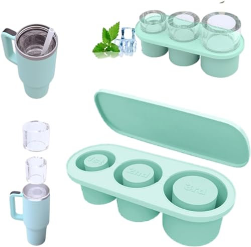 Bandeja de cubitos de hielo para taza Stanley, bandeja de cubitos de hielo de silicona con tapa para vasos de 20 a 40 onzas para hacer 3 moldes de hielo cilíndricos huecos, bandejas de cubitos de