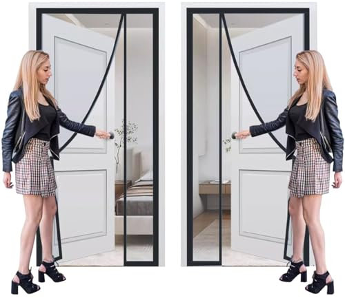 Porta con zanzariera magnetica, 95x190cm porta con zanzariera, porta del balcone senza foratura con strisce magnetiche complete e telaio largo, tenda per porta Nero