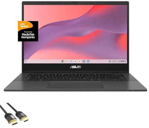 ASUS Chromebook pour étudiants et entreprises, écran FHD NanoEdge de 14, MediaTek Kompanio 520, 4 Go de RAM, 64 Go eMMC, Wi-Fi 6, TB 4, lecteur de carte micro SD, webcam, câble HDMI PDG, Chrome OS,