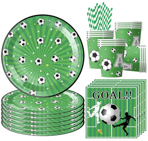 68 Pièce Assortiments Football Vaisselle de Fete, Vaisselle Anniversaire Football, Decoration Anniversaire Enfant Assiette Tasse Serviette