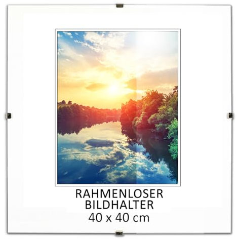 MG Design Cadre photo sans cadre | 40x40cm | Verre acrylique | avec clips | Porte-photo pour affiches photos | Cadre d'affiche | plusieurs tailles | bon pour salon, salle à manger, cuisine