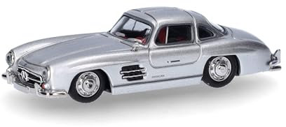 Herpa Modellauto Mercedes-Benz 300 SL Flügeltürer, Miniatur im Maßstab 1:87, Sammlerstück, Made in Germany, Modell aus Kunststoff, Farbe: silbermetallic