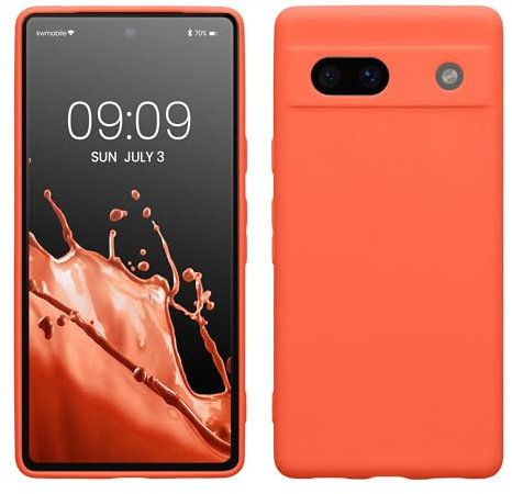 kwmobile Handyhülle kompatibel mit Google Pixel 7a Hülle - Handy Case aus weichem Silikon in Leuchtende Koralle