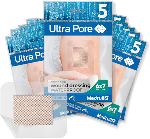 Medrull 100% cerotto impermeabile sterile, 6 x 7 cm, 50 pezzi (N5 x 10 confezioni), ultra poro, impermeabile, resistente, ideale per doccia, sport, bagno