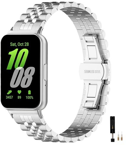 Bdsidy Metal Correa Compatible con Samsung Galaxy Fit3 SM-R390, correa de repuesto de metal de acero inoxidable para Galaxy Watch Fit 3 SM-R390 de Hombre Mujer Pulsera (Plata)
