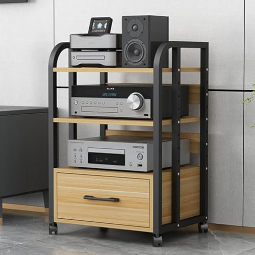 LYXWGRZD Audio Rack HiFi Regal mit 2/3/4 Ebenen, Phonoschrank mit Schublade, Plattenspieler Regal mit offenem Stauraum, HiFi Rack for Zuhause/Büro/Kino(79cm/31.1in)