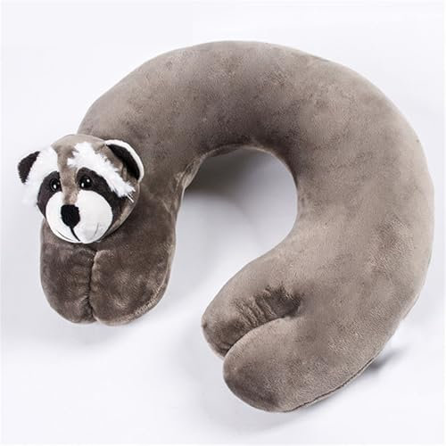 champracer Nackenkissen Tiere für Erwachsene, Reisekissen Tier Erwachsene, Reisekissen Tiere, Cartoon Tier U-FöRmiges Kissen, BüRo-Nickerchen-Kissen, Kreatives Autokissen Nackenkissen (Waschbär)