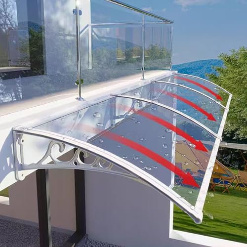 Marquesina para Puerta Moderna,Marquesina Exterior para Puertas y Ventanas Tamaño 151,Marquesina en Arco de Escritorio y Lluvia,con Soporte Negro/Blanco/Gris/Dorado (60x70cm/24x28,White)
