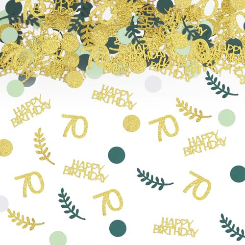 TUZELIYA Konfetti 70 Geburtstag Deko Grün,Tischdeko Deko 70 Geburtstag Frau Mann 200 Stück, 70. Geburtstag Deko Confetti Gold,70.ter Streudeko Geburtstag Konfetti Frauen Männer