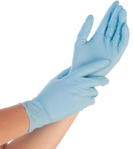 FRANZ MENSCH 100 Stück Hygostar Nitrilhandschuhe Control | gepudert, Packung, blau, 7/S, L: 24cm, Einweghandschuhe, Einmalhandschuhe, Untersuchungshandschuhe, ohne Latex, disposible gloves
