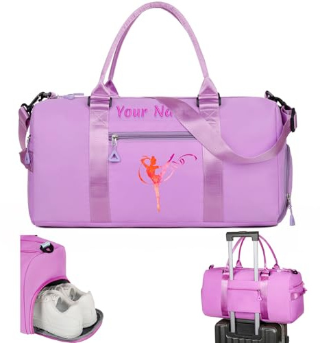 Personalizzata Borsa Palestra con Nome, Borsa da Viaggio Donna Uomini - con Tracolla & Sacchetti di Separazione Asciutti e Bagnati & Tasca per Le Scarpe - Viola
