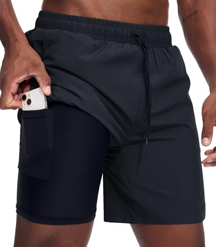 Danfiki Herren Sporthose Kurz Laufshorts Kurze 2 in 1 Running Shorts | mit Taschen, Fitness,Training, Outdoor