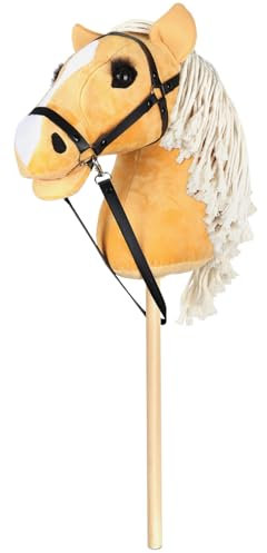 kudmwcc Hobby Horse, Steckenpferd mit Trense, Stockpferd für Kinder mit Holzstock & Mähne, im Freien Hobby Horse für Kinder, Gelb