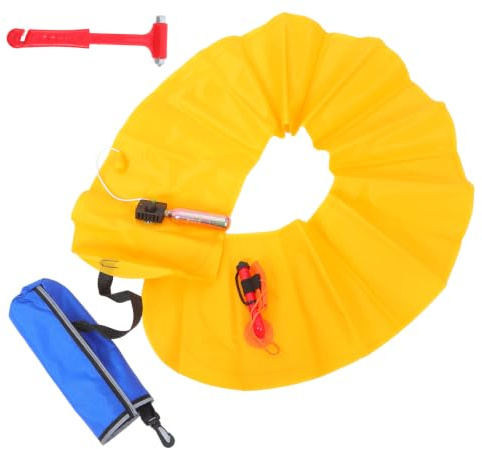 Happyyami 3-teiliger selbstaufblasender Rettungsring: Sicherheitswurfringe für Boote, Rettungsring mit im Wasser schwimmendem lebensrettendem Seil, Fensterhammer-Werkzeug