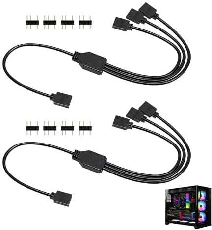 Riybyds 2 Stück 30 cm ARGB Splitter 1 zu 3, RGB Splitterkabel, 5V 3-polig Verteilerkabel für CPU-Kühler, Lüfter RGB-Komponenten, Flexible Installation, Langlebiges Design, Kompatibel 5V Mainboards