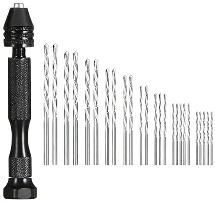 Pin Vise Hand Drill Bits with 25 Pcs Steel Twist Drill Bits(0.8-3.0mm) | Precision Pin Vise Hobby Drill for Delicate Manual Work Electronic Assembling and Model Making