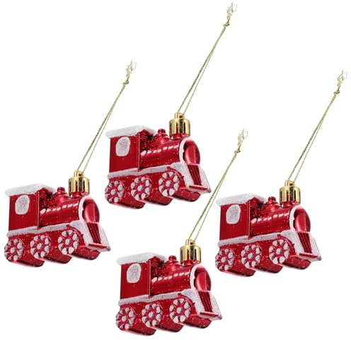 Weihnachtsbaum Zug Dekoration 4stücke Kunststoff Rot, Liebevoll Gestaltet