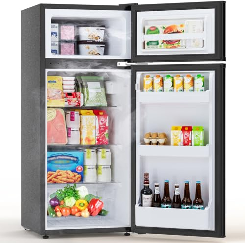 Electactic Mini-Kühlschrank mit Gefrierfach, 2-türiger Kompaktkühlschrank mit 2 herausnehmbaren Regalen, 3-stufig einstellbarer Thermostat, geräuscharm, effizient für die Küche