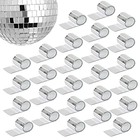 Kueohse 26 PCS Mirror Mosaic Tiles Self Adhesive Disco Ball Tiles Small Square Mirror Mirror Tiles Sticker for DIY Craft Silver