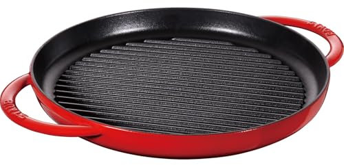 STAUB rund 30 cm Grillpfanne, Gußeisen, Kirschrot