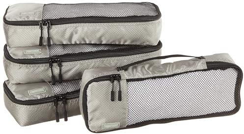 Amazon Basics Packwürfel Set für Koffer, Reise Organizer, Reißverschluss, 4 Teilig, Schmal, Grau