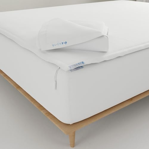 QuickZip Spannbettlaken – enthält 1 Spannbetttuch und 2 Bettlaken mit Reißverschluss – leicht zu wechseln, zu Falten und zu waschen. Kingsize-Bettlaken, weiches Satin, Fadenzahl 400, 44,5 cm Tiefe