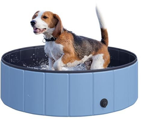PawHut Foldable Dog Paddling Pool Pet Cat Swimming Pool Indoor/Outdoor Collapsible Summer Bathing Tub Shower Tub Puppy Washer (Φ100 x 30H cm, Blue)