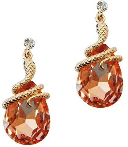 Navachi 18k Gold Plated Crystal Zircon Snake Drop Dangle Stud Earrings