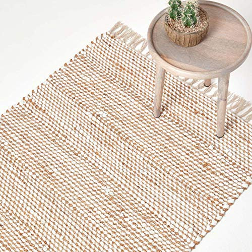 Homescapes Chindi-Teppich Horizon 160x230 cm, handgewebter Teppich im Flickenteppich-Stil mit Zickzack-Muster, Flachgewebe aus Hanf & Baumwolle, Creme-Natur