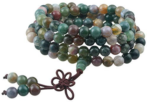 KYEYGWO 108 Gebet Mala Perlen Armband für Damen Herren, 6mm Tibetisch-buddhistischen Heilstein Halskette für Unisex, Indischer Achat