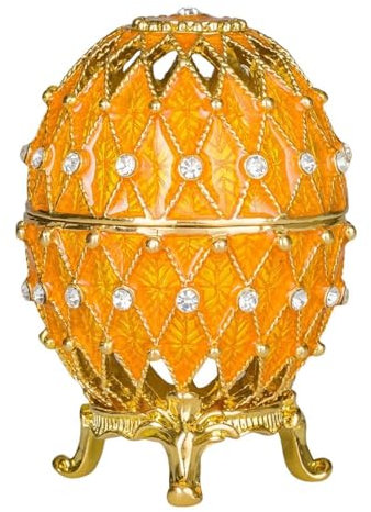 Russische Fabergé-Stil geschnitzt Ei/Schmuckkästchen mit Gitter 7,5 cm gelb