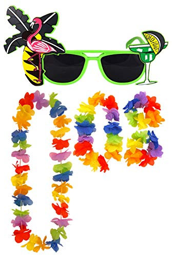 Labreeze Hula Lei Lot de 4 Verres de Flamant Rose Vert Multicolore