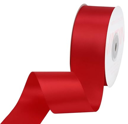 VATIN 38mm Wide Double Faced Polyester Red Satin Ribbon - 45 Metre, Perfect for Wedding, Gift Wrapping, Bow Making & Other Projectsc
