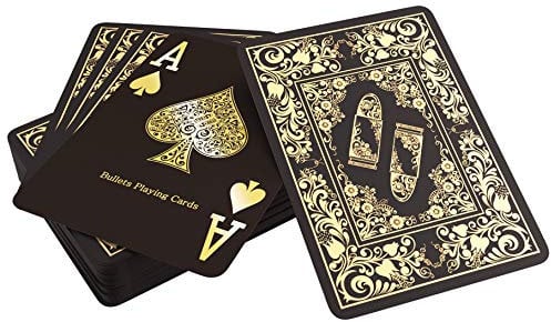Bullets Playing Cards, Plastik Pokerkarten 'Black Edition', Hochglanz, 2 Eckzeichen, Jumbo Index, inklusive Cut-Card, Deluxe Pokerkartenspiel
