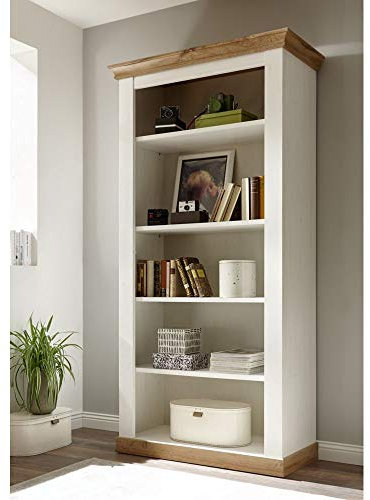Lomadox Landhaus Bücherregal Standregal mit 6 Fächern in Pinie weiß Wotan Eiche Nb., B/H/T: 102/204/44cm