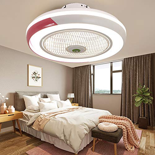 ENXING Moderne LED Fan Deckenventilator Ventilator Deckenleuchte Schlafzimmer Deckenlampe Mit Fernbedienung Dimmbar Leise Wohnzimmer Lampe Büro Kinderzimmer Deckenventilator Mit Beleuchtung,Rot