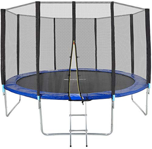 tectake® Trampolín, Cama Elástica Exterior para Niños y Adultos, Estructura de Acero, Red Protectora, Escalera, Certificado TÜV GS, Juegos Exterior Niños, Trampolin Fitness Adultos - 366 cm