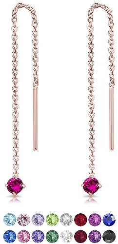 Lovli Orecchini Fucsia - Donna Lunghi Argento 925 Placcati Oro Rosa 18K - con Brillantini Punto Luce - Saliscendi Dorati