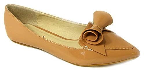 Ladies Flat Ballet Ballerina Pumps Womens Work Office School Formal Dolly Shoes Size (Tan Patent (JYX-1), Numeric_4)