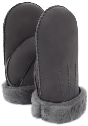Rohn Moden Lammfell Handschuhe Arber echtes Merinolamm für Damen und Herren, Fäustlinge, Fausthandschuhe in Premiumqualität aus spanischem Merino grau Größe 8