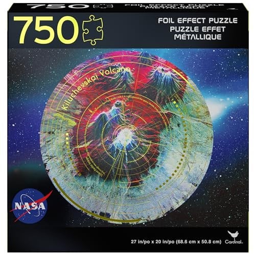 Spin Master NASA, 750-Piece Foil Effect Jigsaw Puzzle Kiluchevskoi Volcano Novelty Galaxy Astronaut Space Themed, for Kids and Adults Aged 12 and up,6063103