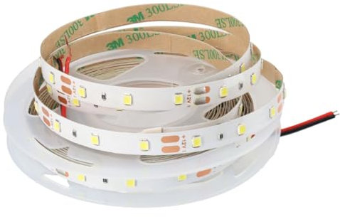 JANDEI - Ruban LED 5 mètres 12V non étanche, 300 LEDs, SMD 2835, bande lumineuse pour plafond, meuble, chambre, vitrines (alimentation non incluse) (Lumière Froide 6000K)