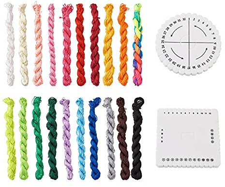 Cheriswelry Kumihimo Disks Set, 2pcs Round Square Kumihimo Beading Cord Disc with 20pcs Nylon Knotting Cord Thread Beading String for Macrame Jewellery Making