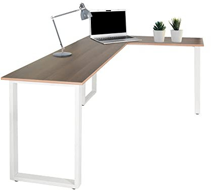hjh OFFICE 830084 Eckschreibtisch 165x120 cm WORKSPACE Basic I Walnuss/Weiß Schreibtisch in L-Form mit Stahl-Gestell