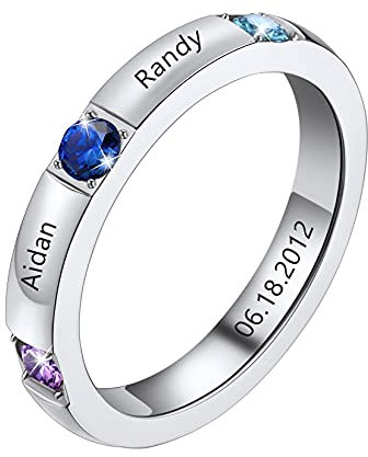 U7 personalisiert Freundschaftsring mit Geburtsstein & 3 Namen Gravur Edelstahl Damenring Familie Ring Hochzeitsring Verlobungsring für BFF Freundin Ehefrau Mutter