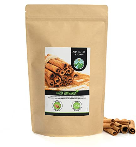 Alpi Nature Zimtstangen 250g, Zimtstangen ganz 60mm, Ca. 76 Stangen pro Beutel, Cassia Zimt